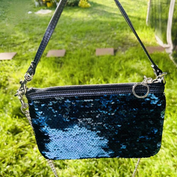 VTG Y2K Coach XL Poppy Sequin Wristlet Sapphire Blue Sparkle Purse Wallet - Picture 3 of 16